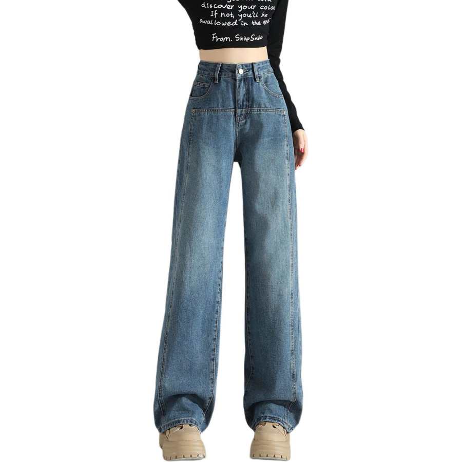 Tonlion Jeans Women's Dark Blue Moderate Wide Leg Pants
