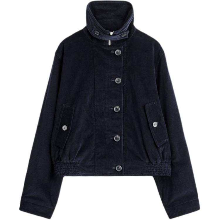 COS Cropped Coats Women's Navy Blue Stand Collar Moderate