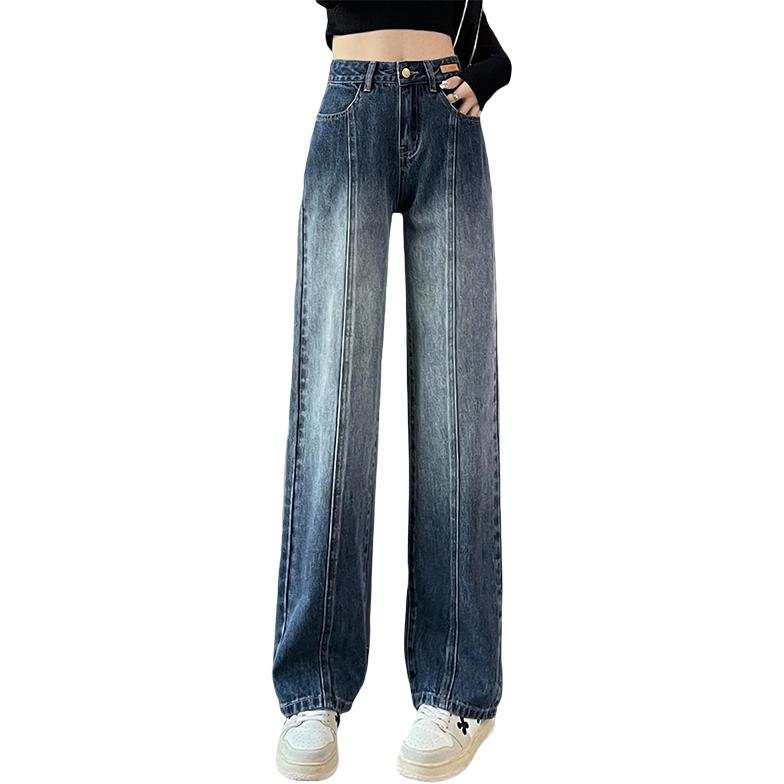 Tonlion Jeans Women's Black Gray Color Moderate Wide Leg Pants