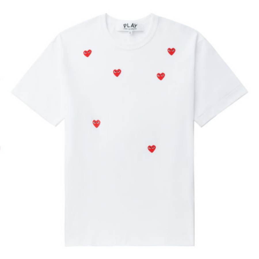 CDG Play T Shirts Unisex White Crew Neck Moderate