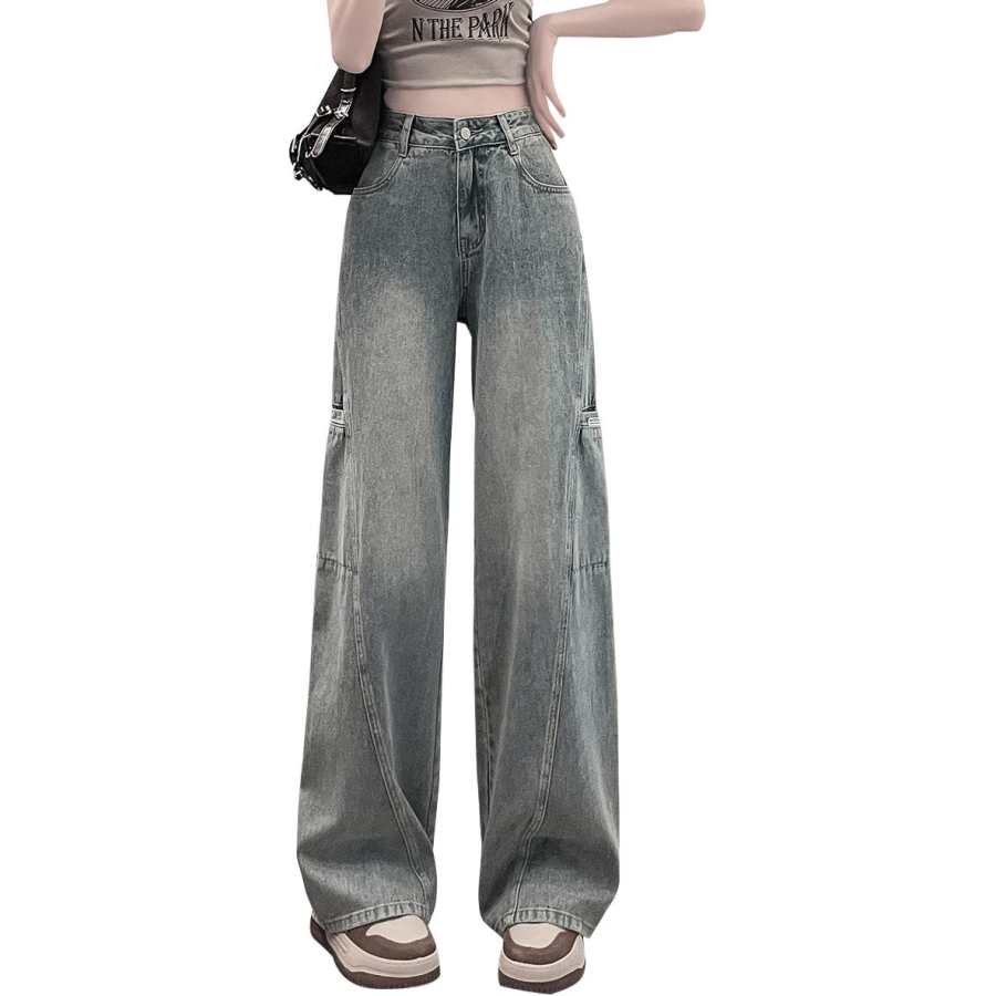 Tonlion Jeans Women's Vintage Blue Moderate Wide Leg Pants