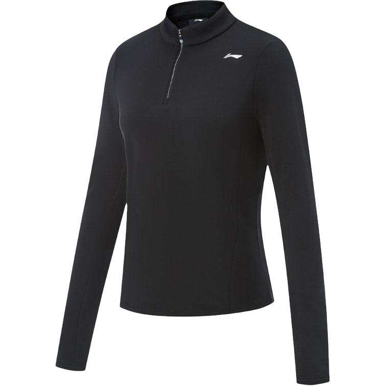 Li-Ning Li Ning T Shirts Women's Black Stand Collar Moderate Straight Fit