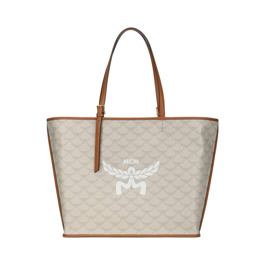 MCM Himmel Canvas With Leather Handbag, Shoulder Bag Medium Women's Sand