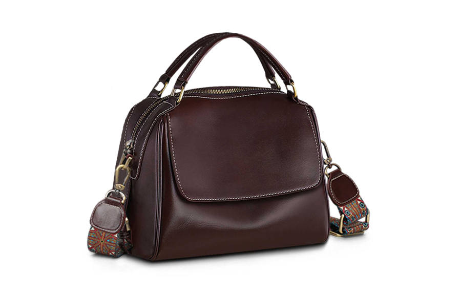 VINEY Cow Leather Handbag Regular Women's Coffee/Ecru/Black