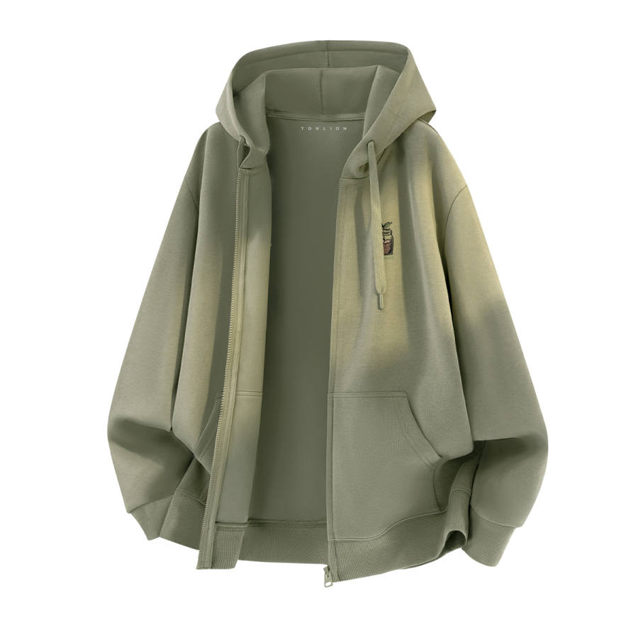 Tonlion Sweatshirts Unisex Hooded Moderate Cardigan