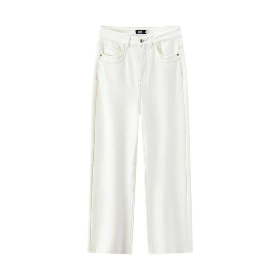 Semir Fleece Lined Distressed Pants Comfortable Thermal Wide Leg Pants 2025 Winter Jeans Women's