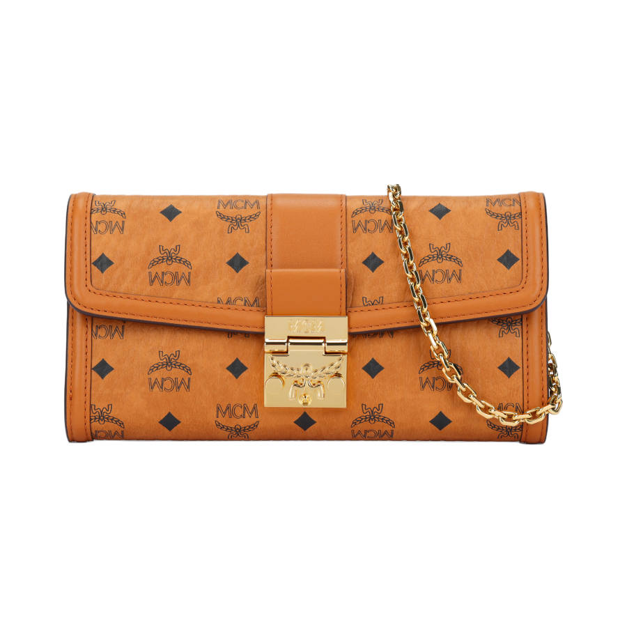 MCM Coated Canvas With Leather Trim Crossbody Bags Large Women's Brown Cognac