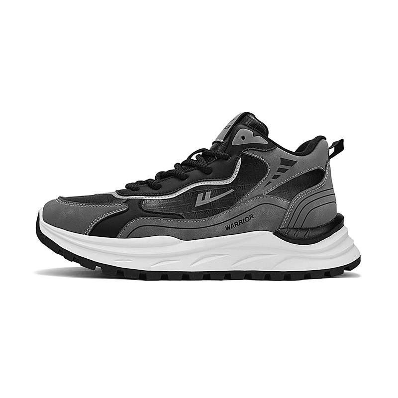 Warrior Cushioning Abrasion Resistant Height Increasing Mid top Casual Running Shoes Men's Black Gray
