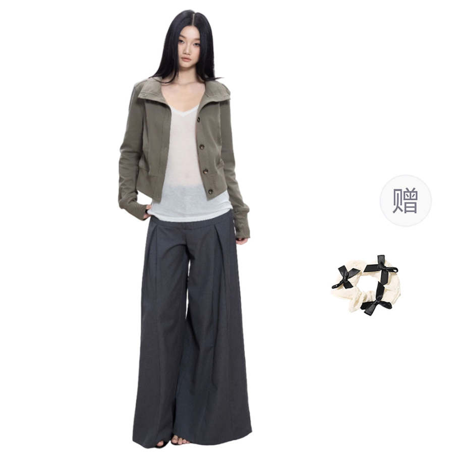CPAURA Sweatshirts Women's Gray Green+Hair Tie Comes With Lapel Moderate Regular