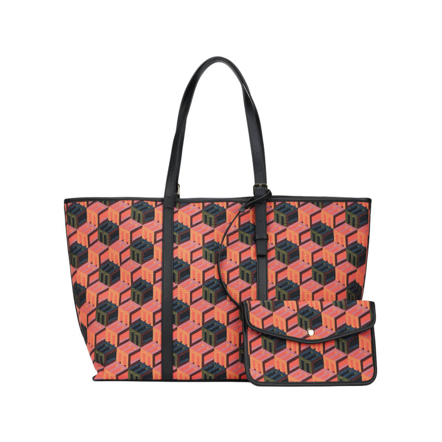 MCM Jacquard Fabric With Cow Leather Shoulder Bag Medium Women's Red