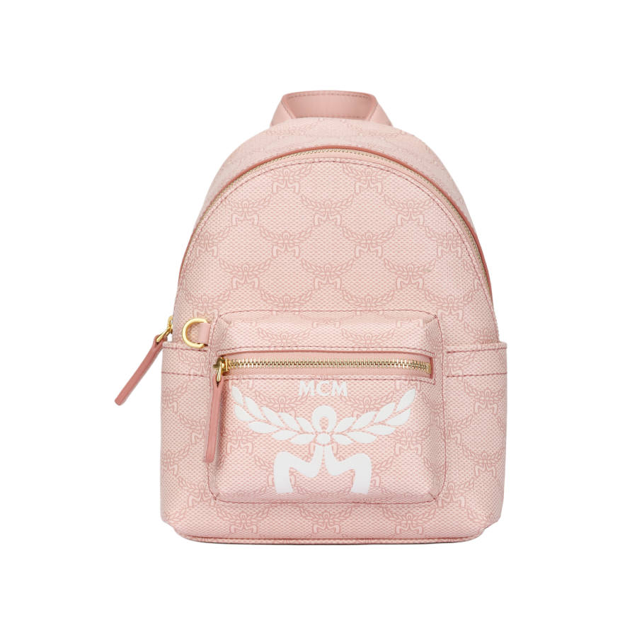 MCM Stark Coated Canvas With Leather Backpack Extra Mini Women's Cherry Blossom Pink