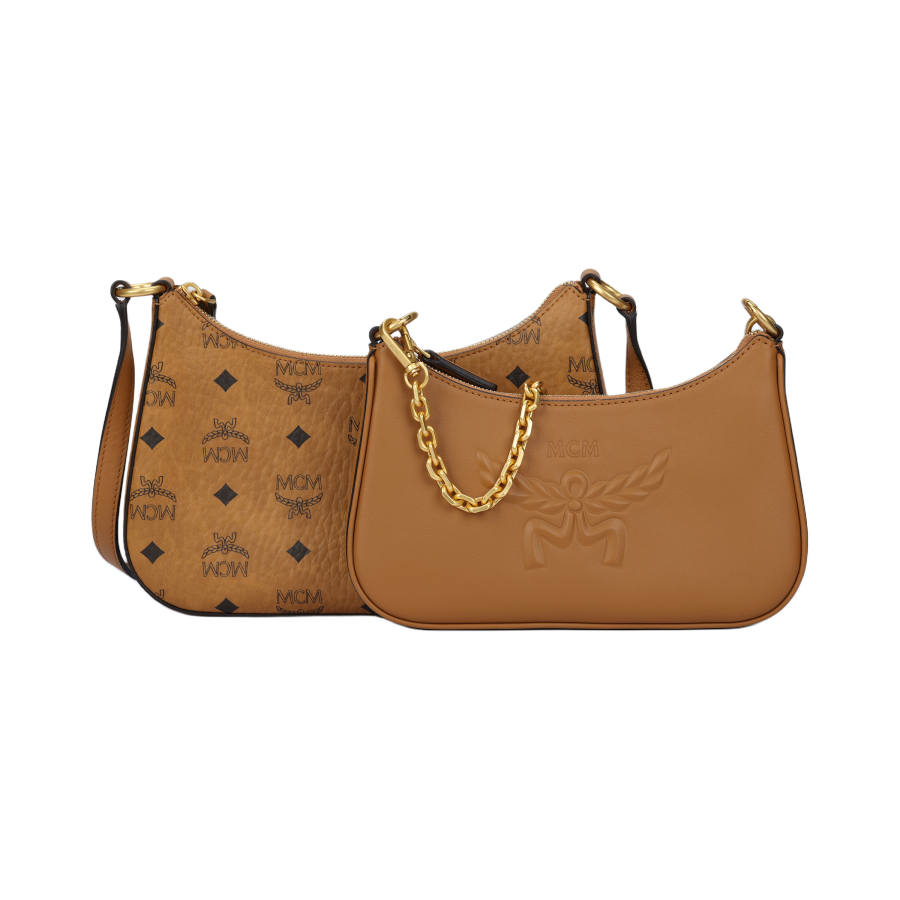 MCM Aren Visetos Coated Canvas With Leather Crossbody Bag, Shoulder Bag Small Women's Cognac Brandy