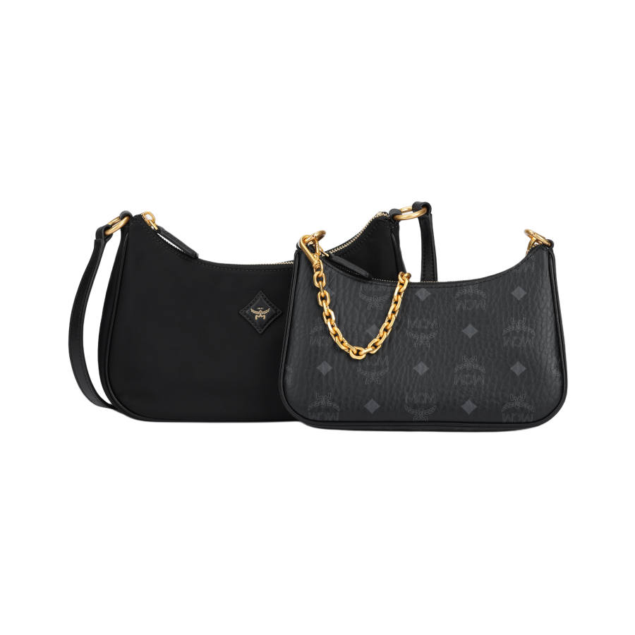 MCM Recycled Nylon Shoulder Bag Small Women's Black