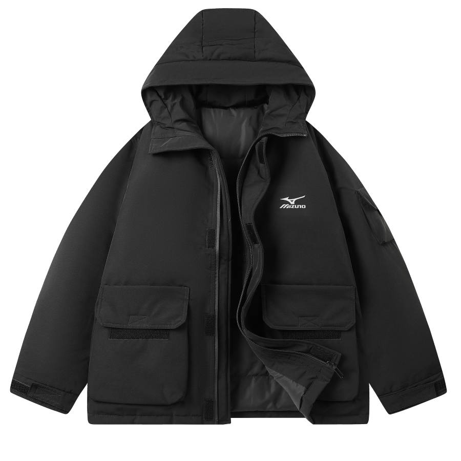 Mizuno Mizuno Down Jackets Unisex Obsidian Black Hooded Thickened