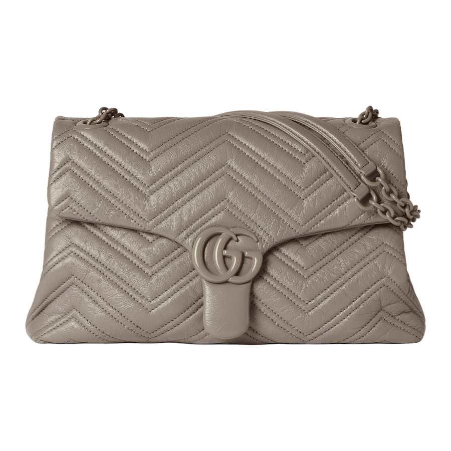 GUCCI GG Marmont Leather Shoulder Bag, Crossbody Bag Medium Women's Earth Gray