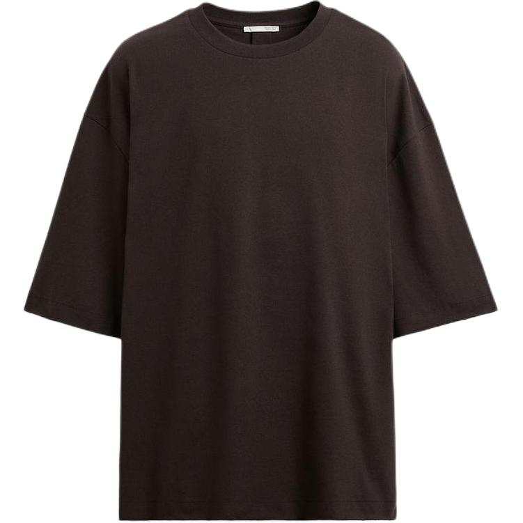 ZARA T Shirts Men's Brown Crew Neck Moderate