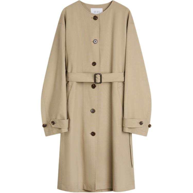 ELLE Trench Coats Women's Khaki Crew Neck Moderate