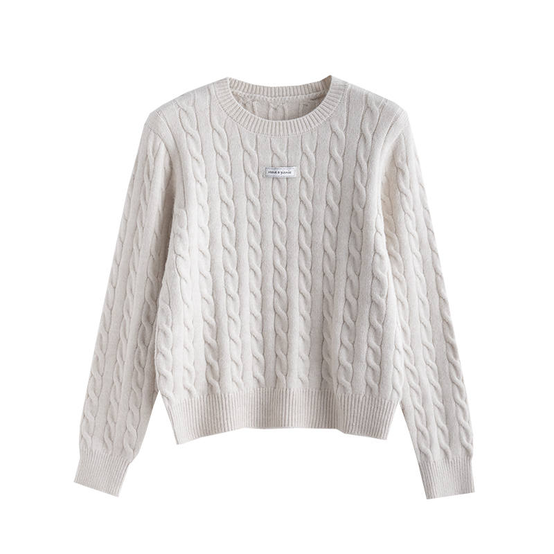 Tonlion Knitwear Women's Beige Apricot Crew Neck Moderate
