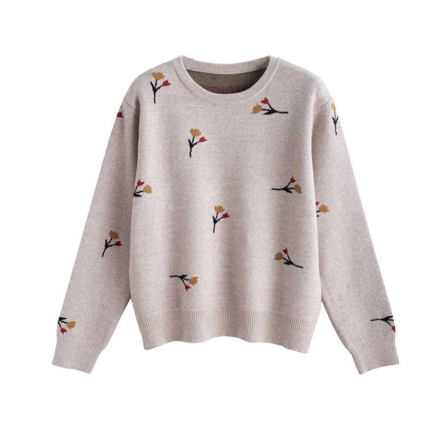 Tonlion Knitwear Women's Apricot Gray Crew Neck Moderate