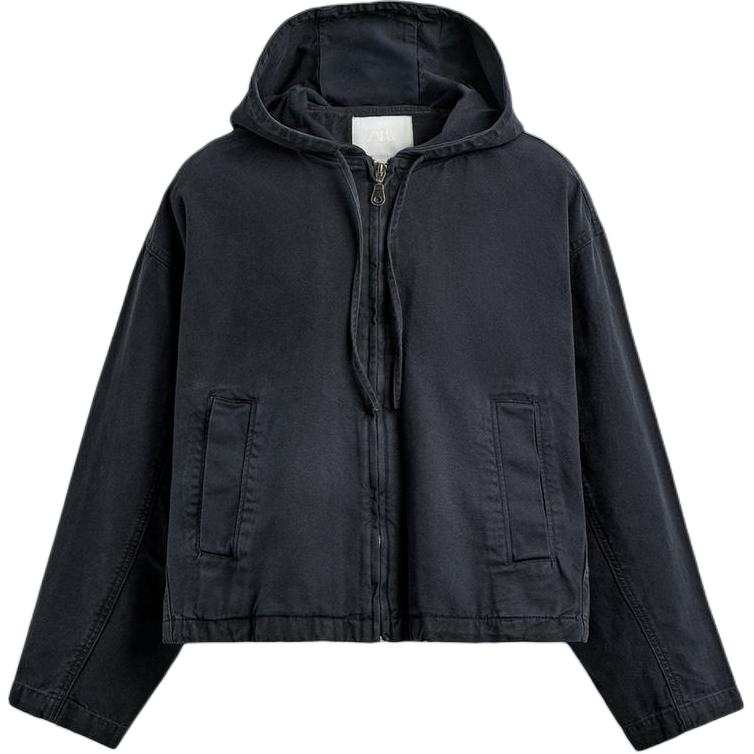 ZARA Denim Jackets Men's Blue Hooded Non Detachable Moderate Cloak