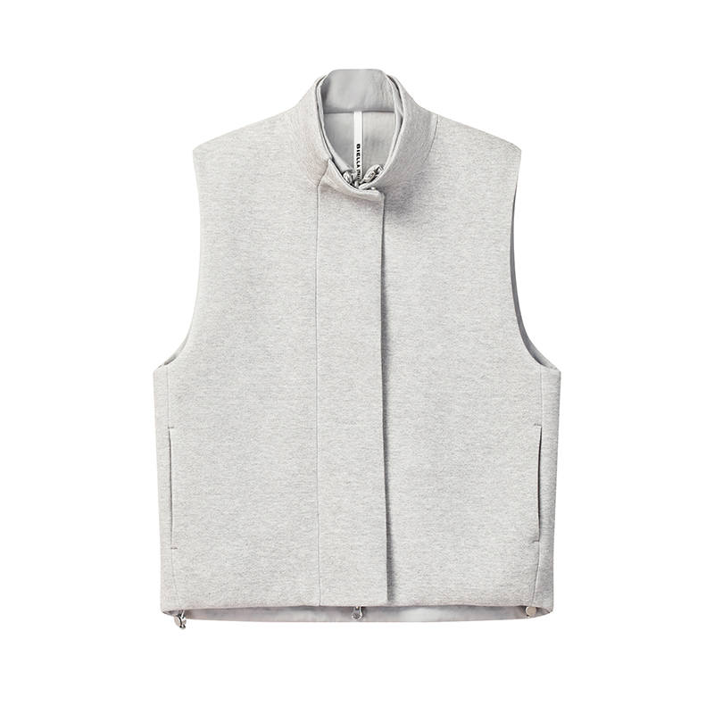FILA Emerald Vests Women's Mist Heather Gray Stand Collar Moderate Knitted Fabric