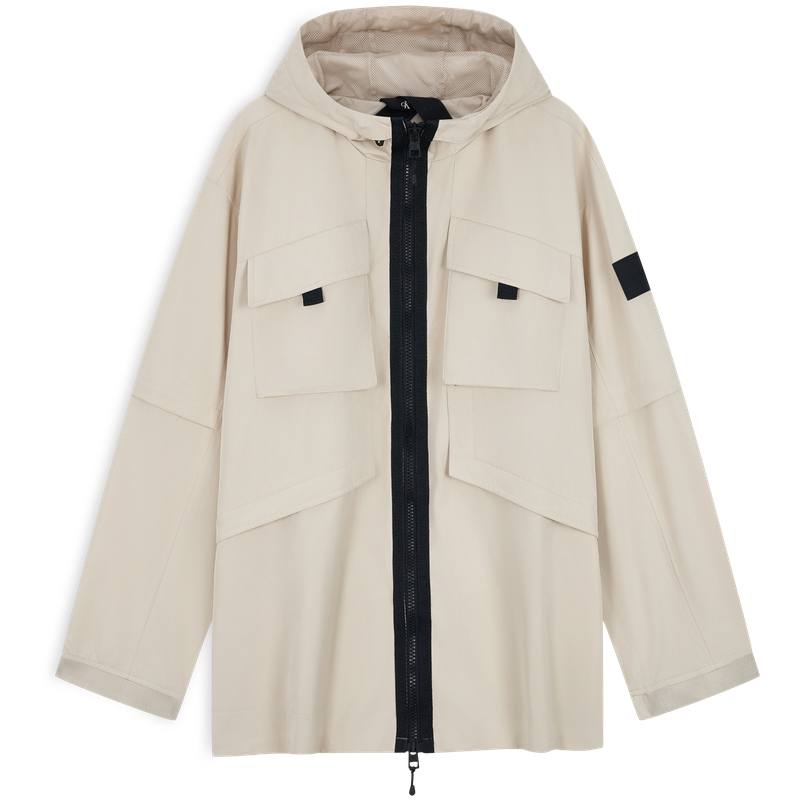 Calvin Klein Parka Coats Men's ACI Khaki Beige Hooded Non Detachable Moderate