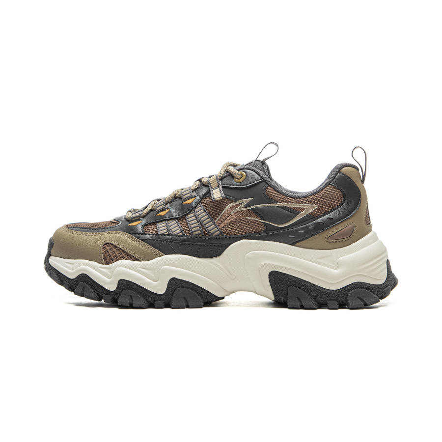 Li-Ning Li Ning Shan Xing Textile, Synthetic Leather, Split Cow Leather Low top Casual Shoes Men's Khaki Brown