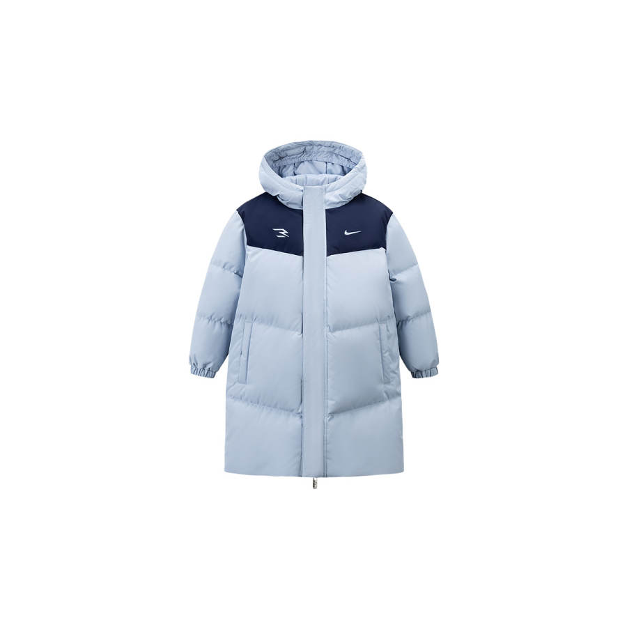Nike Nike Down Jacket 3Brand Fleece Lined Thermal Hooded Mid Length Fashion Sky Blue Kids'
