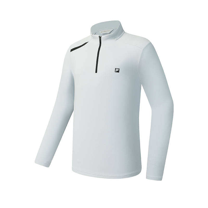 FILA Golf T Shirts Men's Satin Gray Blue Stand Collar Moderate Straight Fit