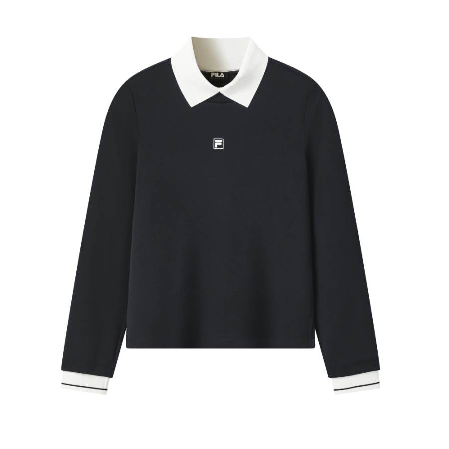 FILA Emerald T Shirts Women's Polar Night Blue Lapel Moderate
