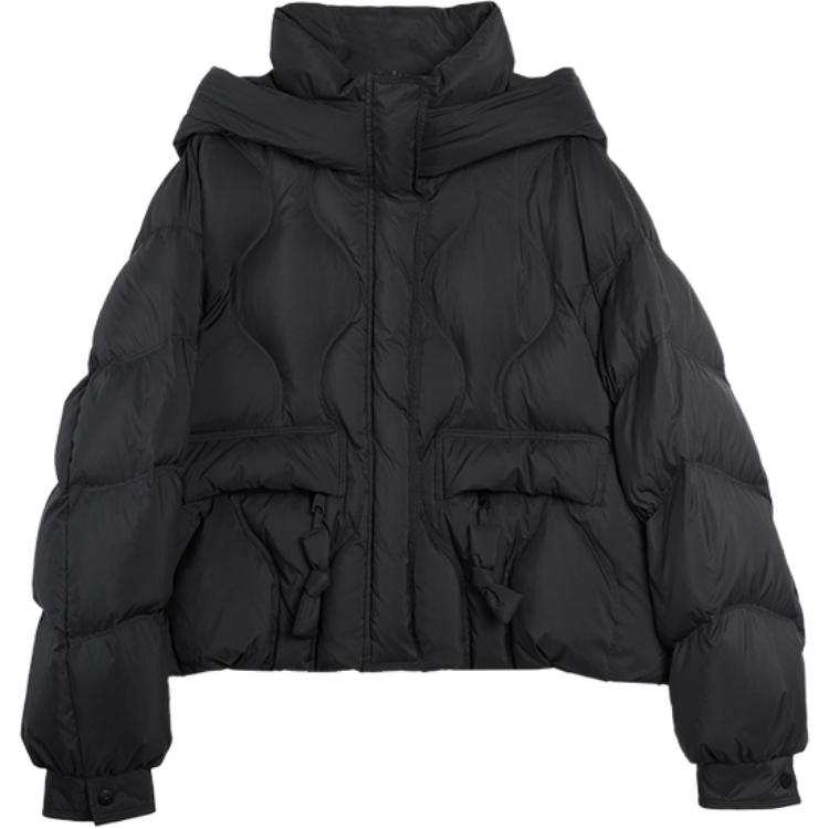ELLE Down Jackets Women's Black Hooded