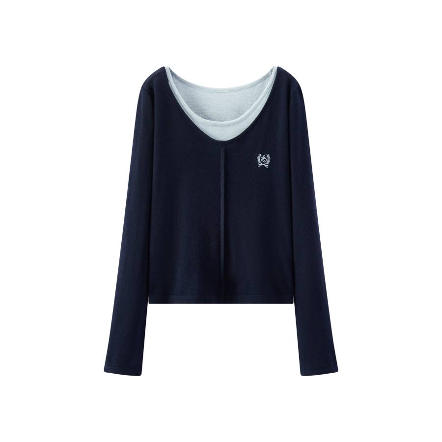 Semir Knitwear Women's Crew Neck Moderate Mock Two Piece