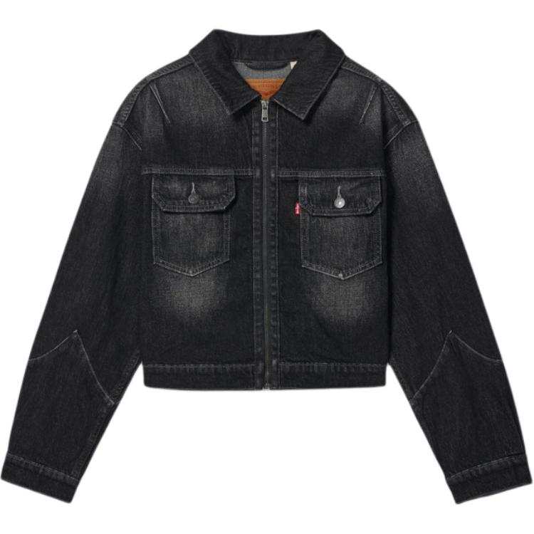 Levis Denim Jackets Women's Dark Blue Lapel Moderate Straight Fit