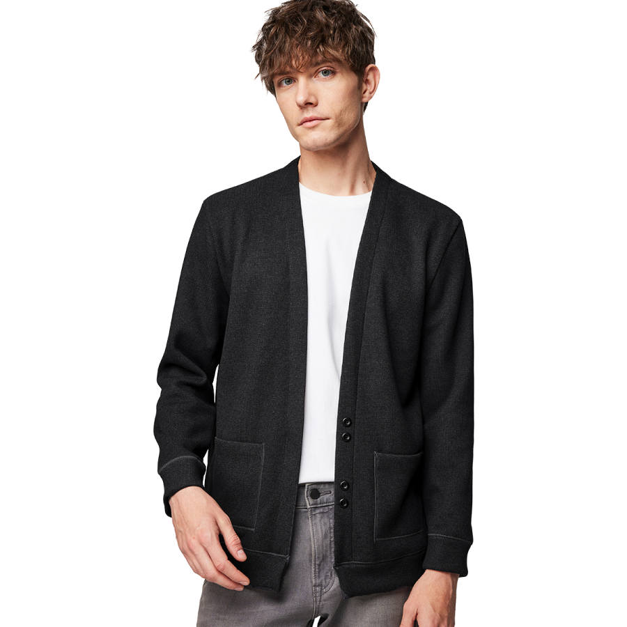 Hodo Sweaters Men's V Neck Thickened And Fleece Lined Cardigan