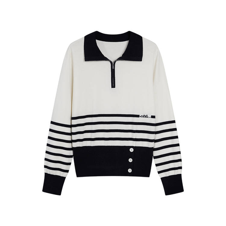 ELLE Knitwear Women's Ecru Polo Collar Moderate