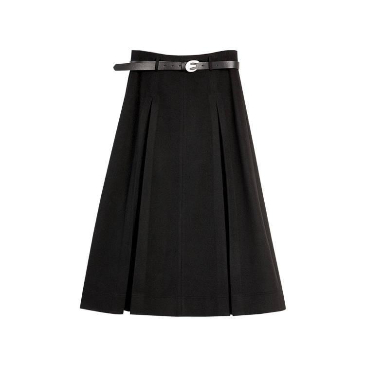 ELLE Casual Long Skirts Women's Black Moderate Mid Length A Line Skirt