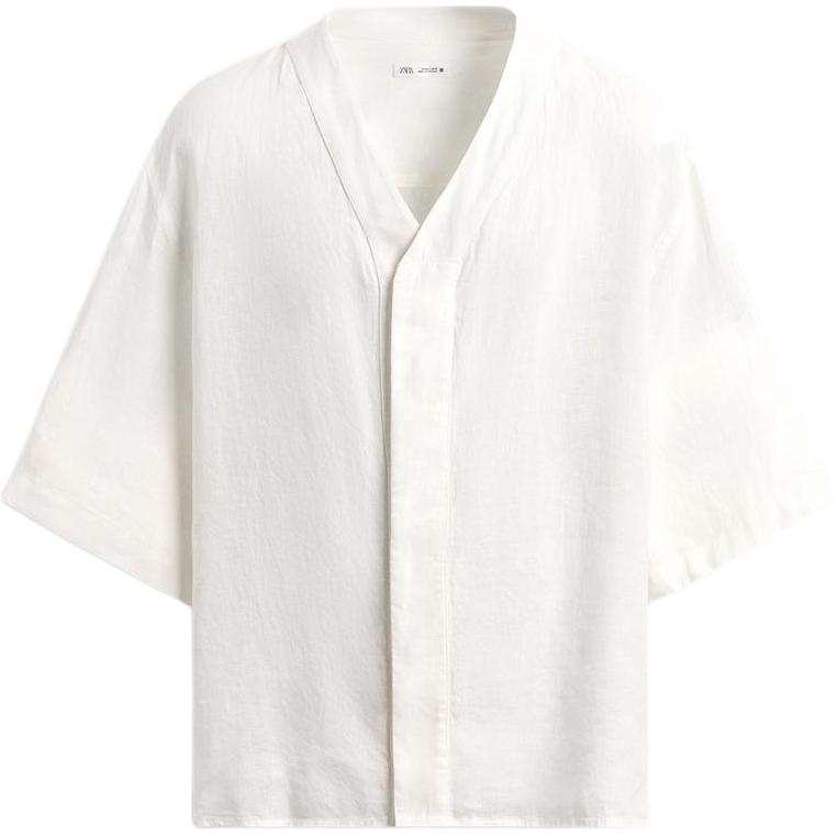 ZARA Shirts Men's White V Neck Moderate