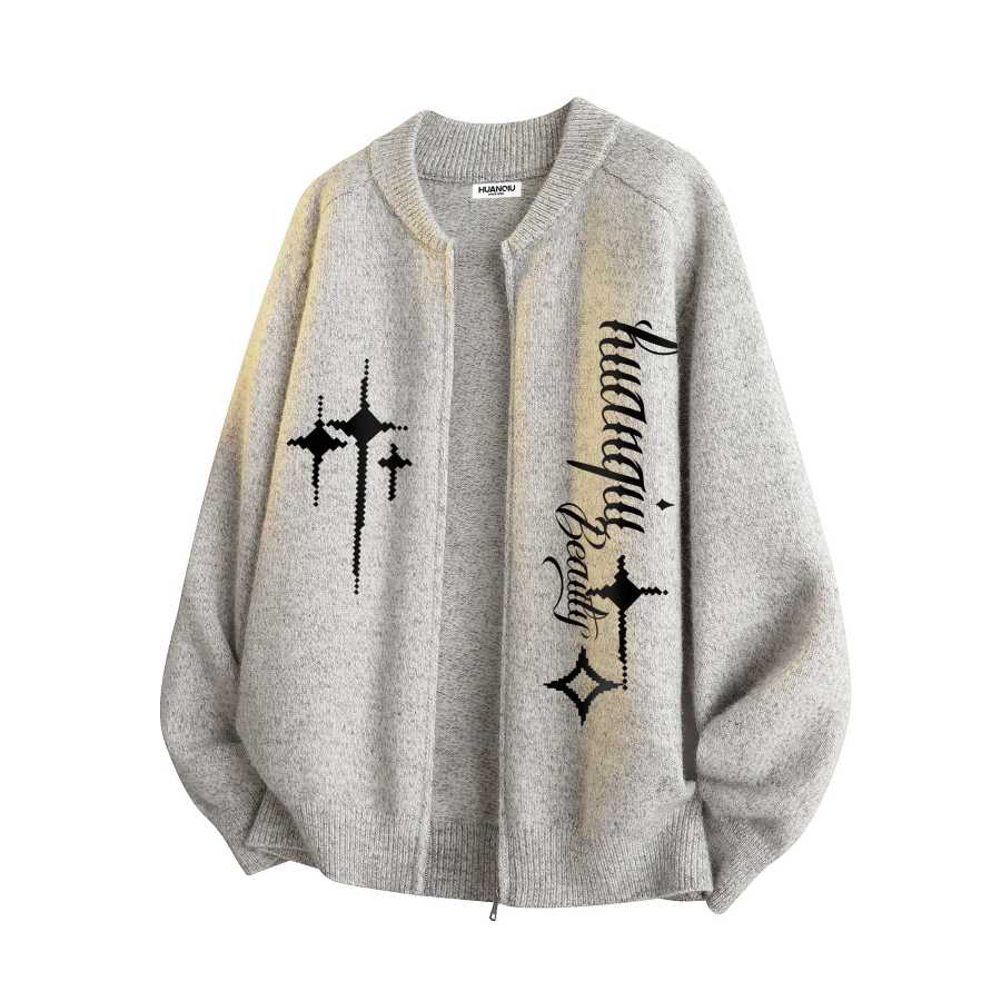 HUANQIU Knitwear Unisex Crew Neck Moderate Cardigan