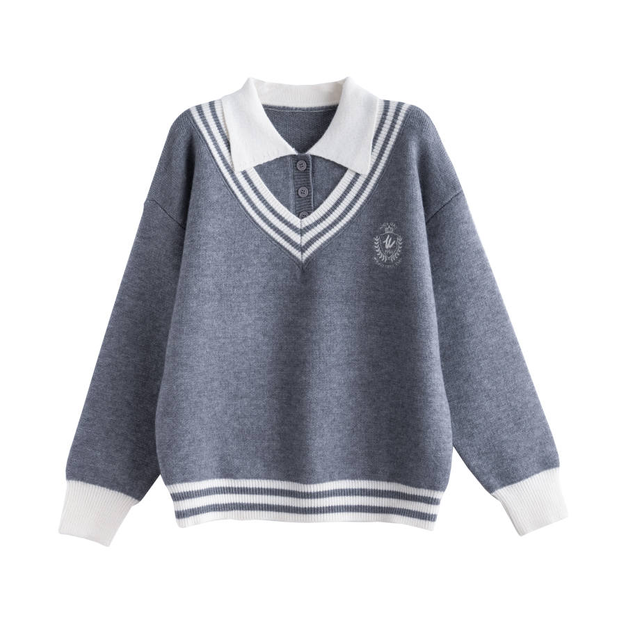 Tonlion Knitwear Women's Light Heather Gray Lapel Moderate