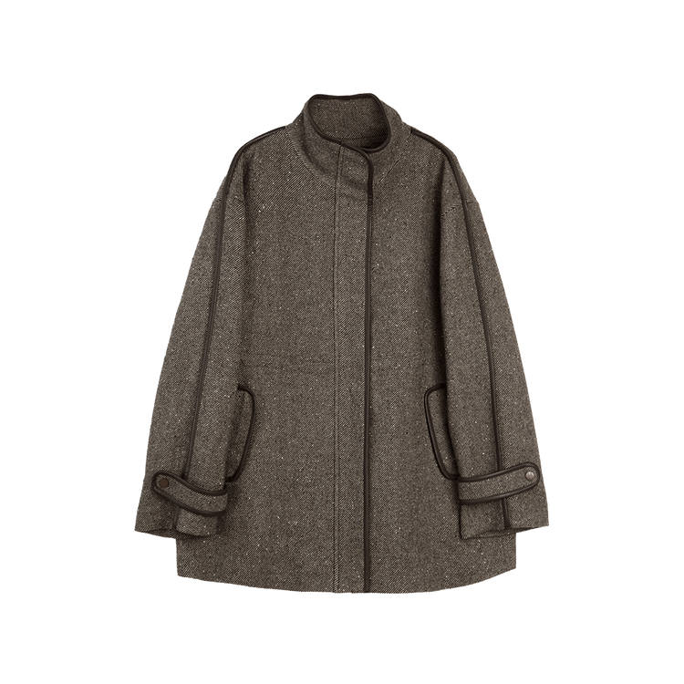 ELLE Coats Women's Coffee Stand Collar Moderate Straight Fit