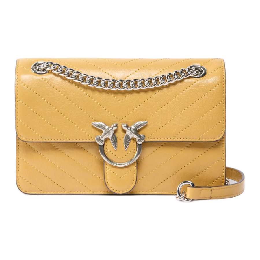 PINKO Cow Leather Crossbody Bag, Shoulder Bag Mini Women's Yellow