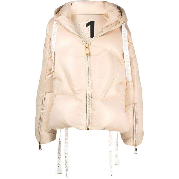 KHRISJOY Solid Color Hooded Loose Fit Down Jacket Women's Beige