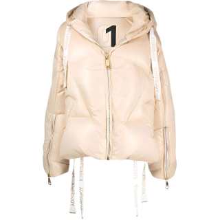 KHRISJOY Solid Color Hooded Loose Fit Down Jacket Women's Beige