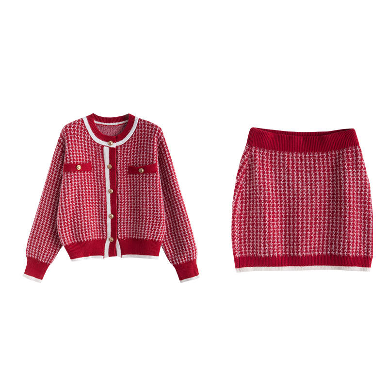 Tonlion Two Piece Skirt Sets Women's Crew Neck Moderate Short
