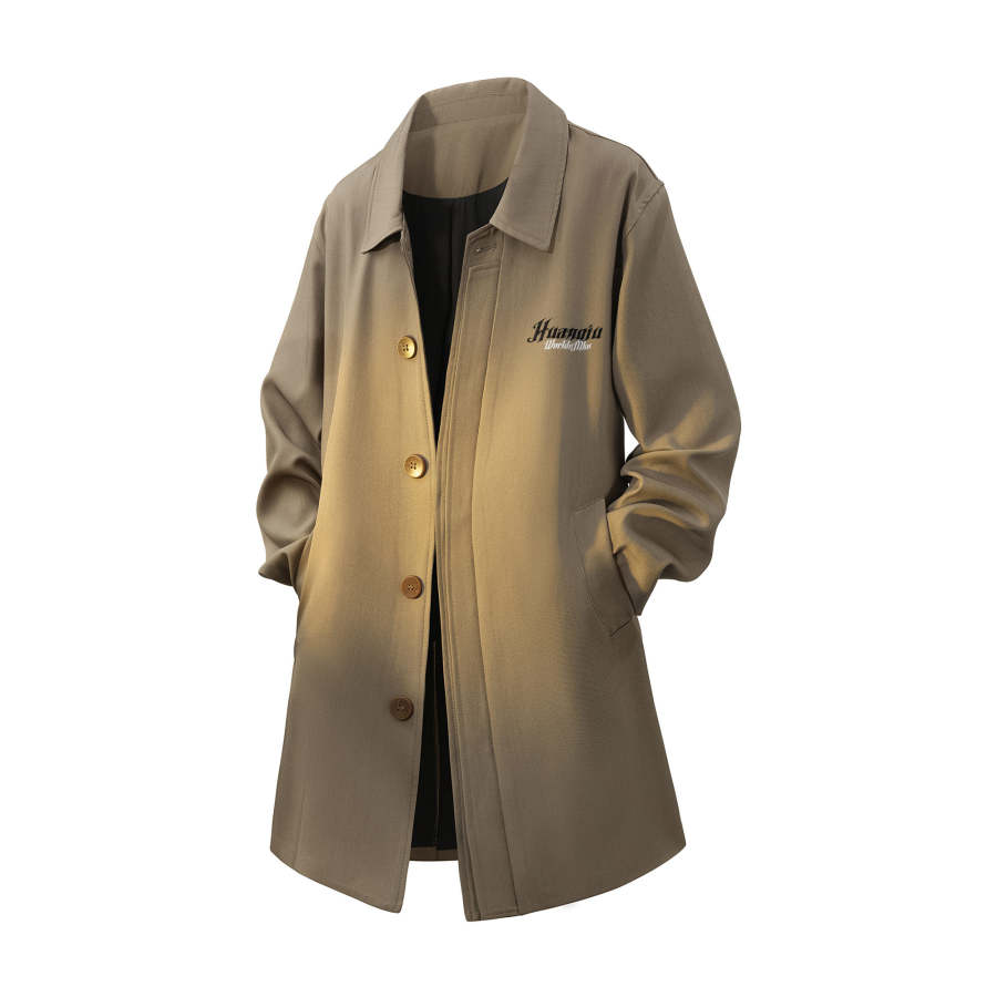 HUANQIU Trench Coats Unisex Lapel Moderate