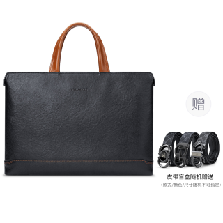 WilliamPOLO Top Grain Cow Leather Handbag Briefcase Regular Men's Black