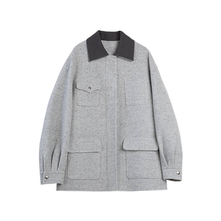 ELLE Coats Women's Light Gray Lapel Thickened Straight Fit