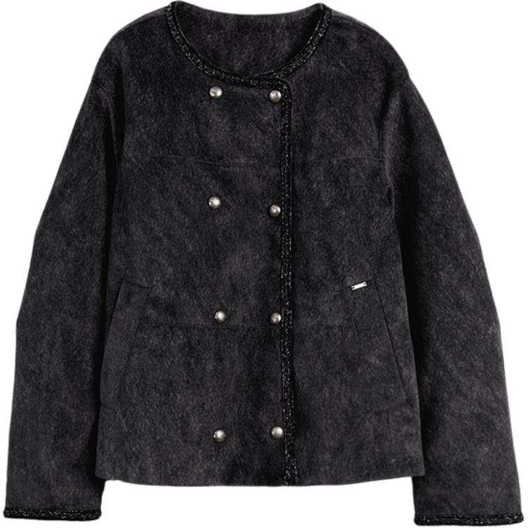 ELLE Down Jackets Women's Medium Gray Crew Neck Moderate Chanel Inspired Down Jacket