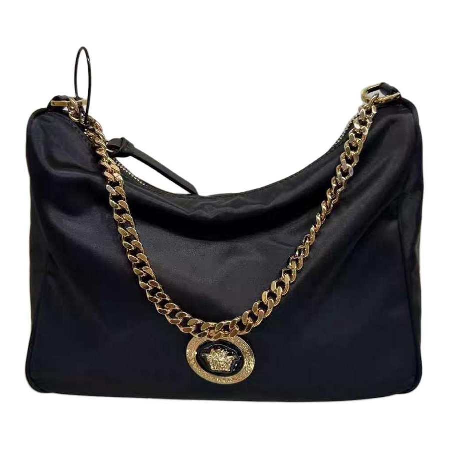 VERSACE La Medusa Calfskin Shoulder Bag Small Women's Black