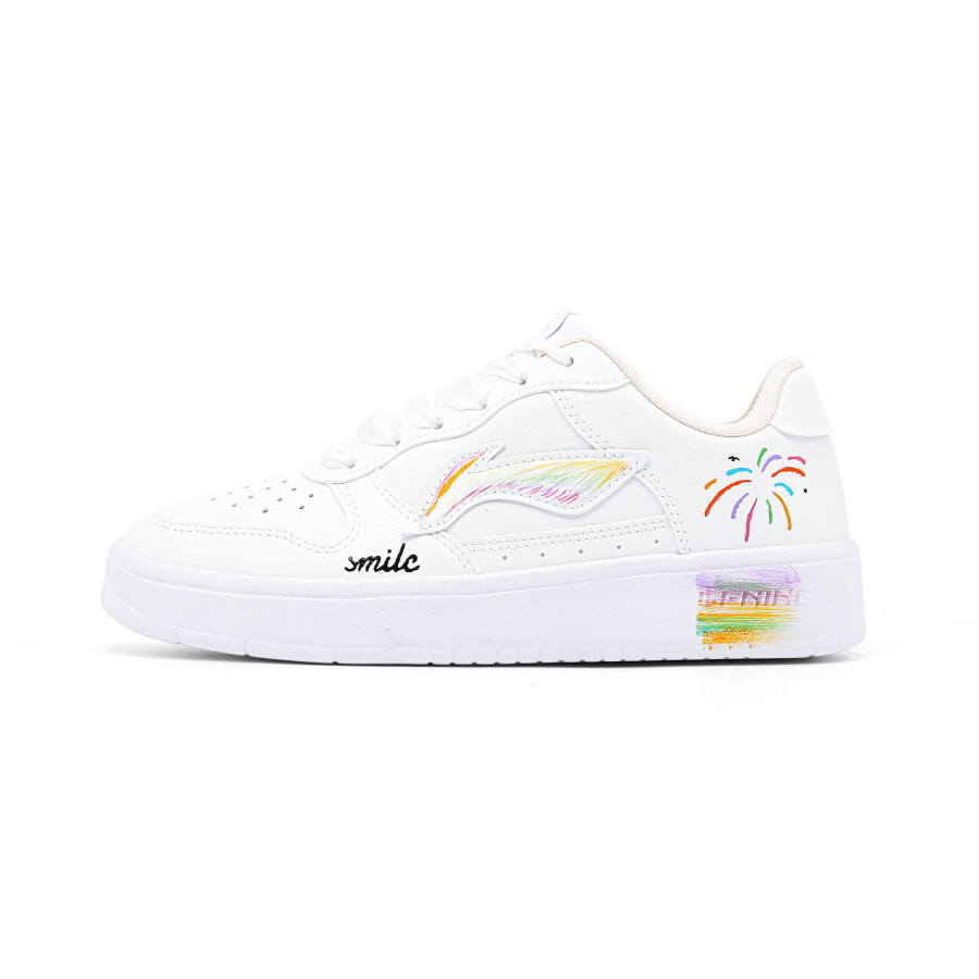 Li-Ning Li Ning Floating Boat Dream Factory, Colored Smoke Smile Cushioning Lightweight Low top Skateboard Shoes Women's White